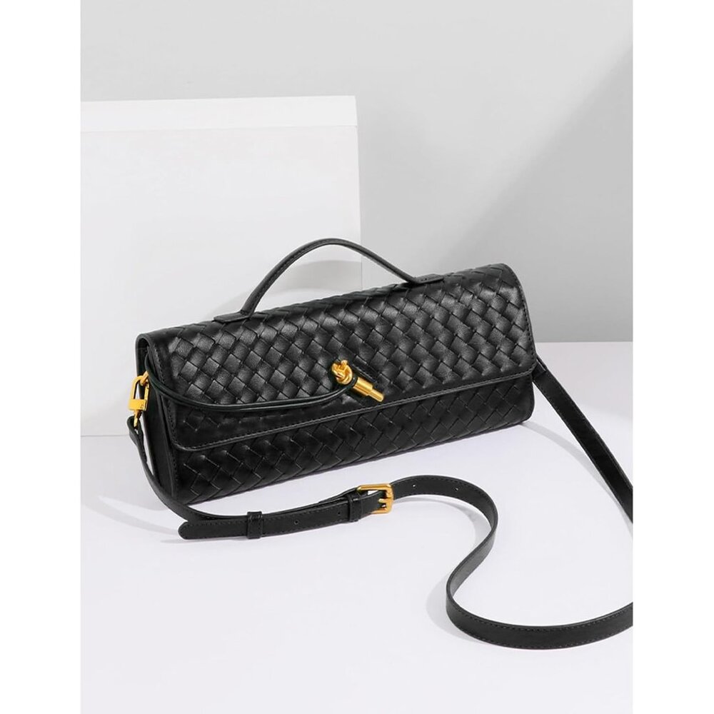 Luxury Woven Python Pattern Black Vegan Leather W… - image 3
